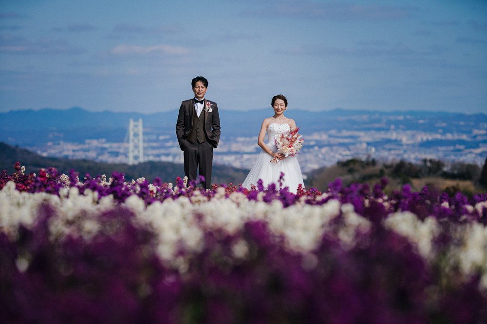 兵庫・花さじきの前撮り/フォトウェディングのロケーション撮影 | お花畑に囲まれて。
