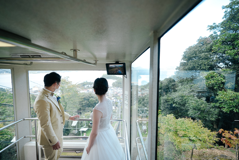 京都・天橋立の前撮り/フォトウェディングのロケーション撮影 | ロープウェイで天橋立へ。