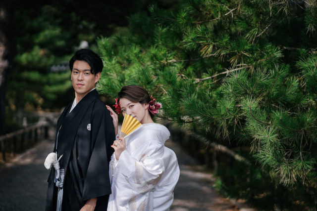 京都・大覚寺・白無垢・着物の前撮り/フォトウェディングのロケーション撮影