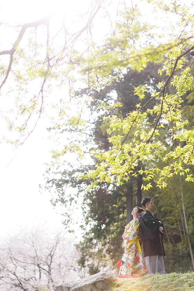滋賀・安土城跡の前撮り/フォトウェディングのロケーション撮影 | 和装にピッタリな桜のロケーションにて。