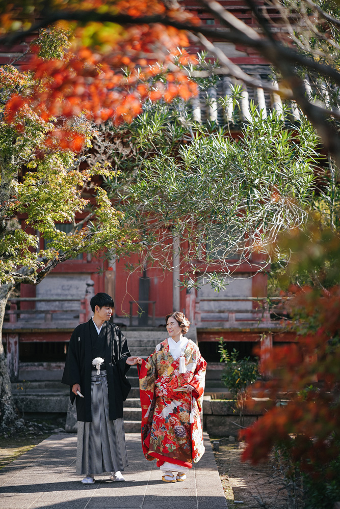 兵庫・大山寺の前撮り/フォトウェディングのロケーション撮影 | 和装が映える日本庭園の中で。
