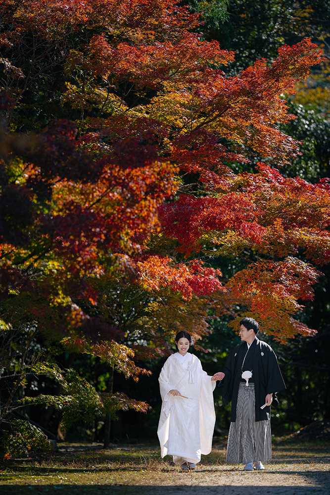 兵庫・大山寺の前撮り/フォトウェディングのロケーション撮影 | 紅葉に囲まれて。
