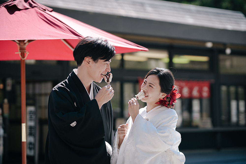 静岡・法多山尊永寺の前撮り/フォトウェディングのロケーション撮影 | 名物厄除だんごいただきます。