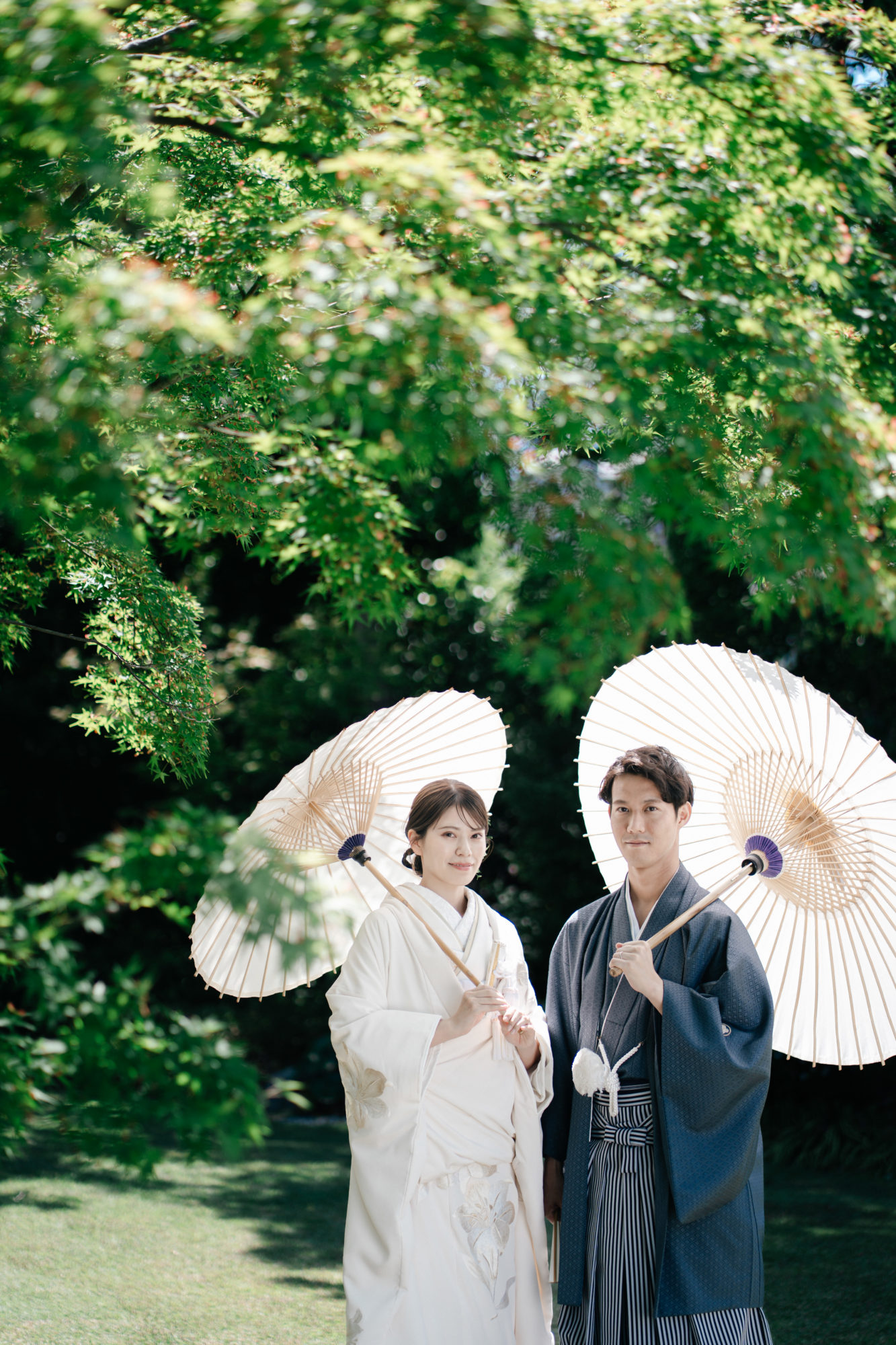 福岡・高宮南緑地の前撮り/フォトウェディングのロケーション撮影 | 緑溢れる日本庭園でのロケーションフォト。