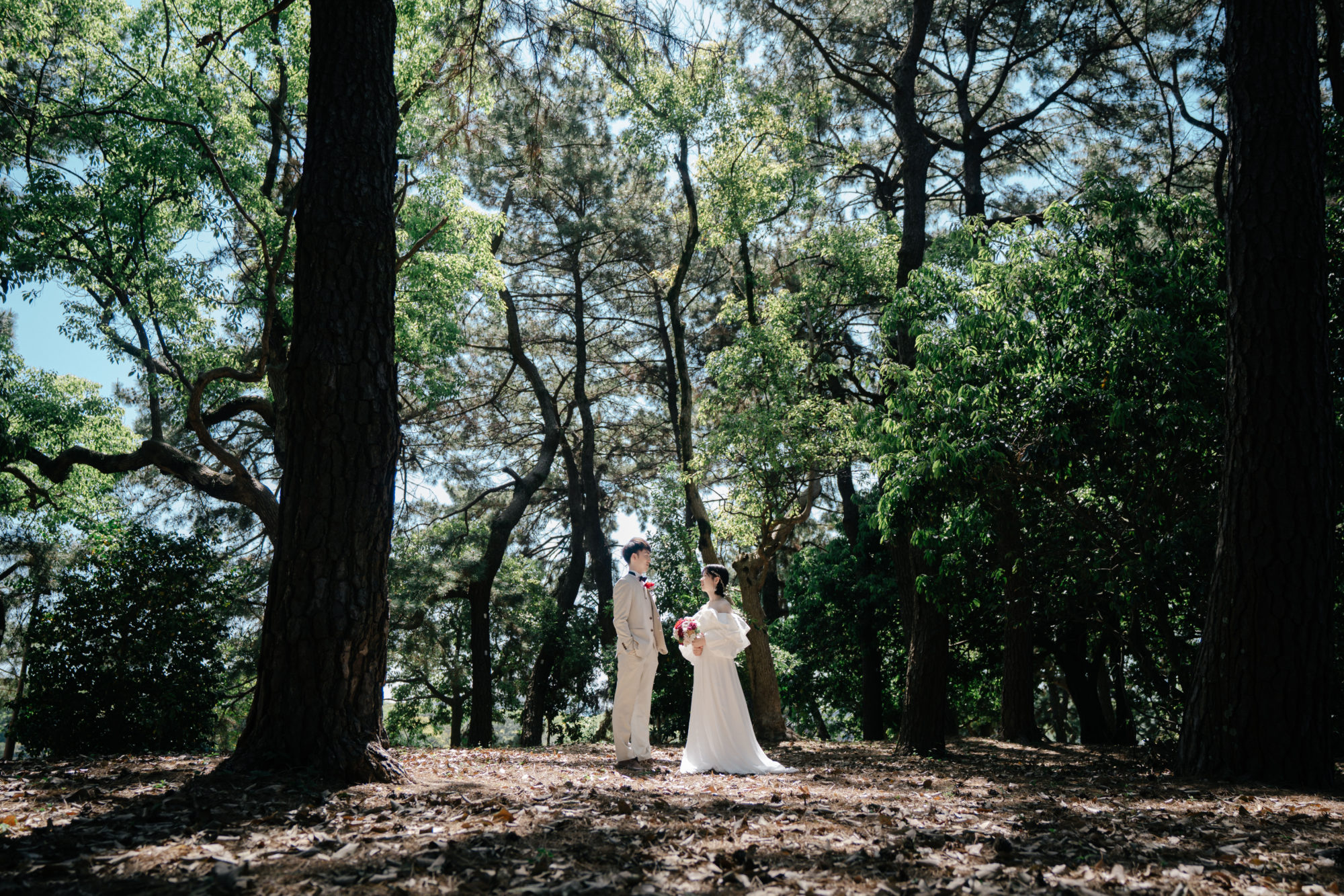 福岡・大濠公園の前撮り/フォトウェディングのロケーション撮影 | 敷地内は緑も豊かで、自然な中で撮影することも可能です。
